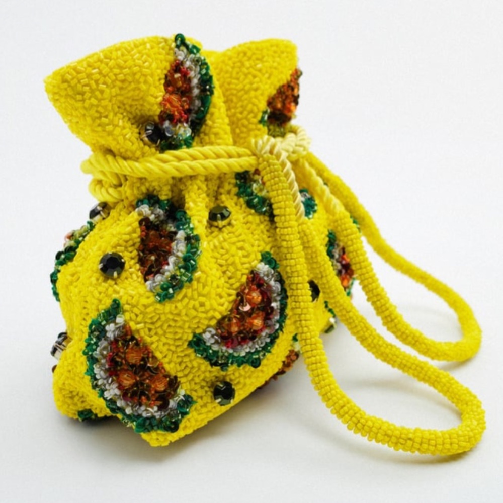Zara beaded watermelon pattern bucket bag, rope shoulder strap - Picture 6 of 10